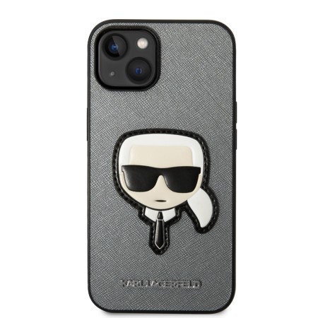 Husa pentru iPhone 14 Plus / iPhone 15 Plus - Karl Lagerfeld Saffiano (KLHCP14MSAPKHG) - Silver Karls Head