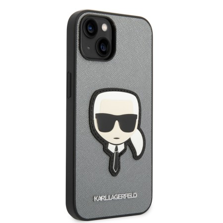 Husa pentru iPhone 14 Plus / iPhone 15 Plus - Karl Lagerfeld Saffiano (KLHCP14MSAPKHG) - Silver Karls Head