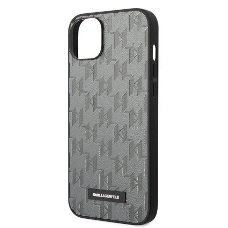 Husa pentru iPhone 14 Plus / iPhone 15 Plus - Karl Lagerfeld Saffiano (KLHCP14MSAKLHPG) - Grey Mono Metal Logo