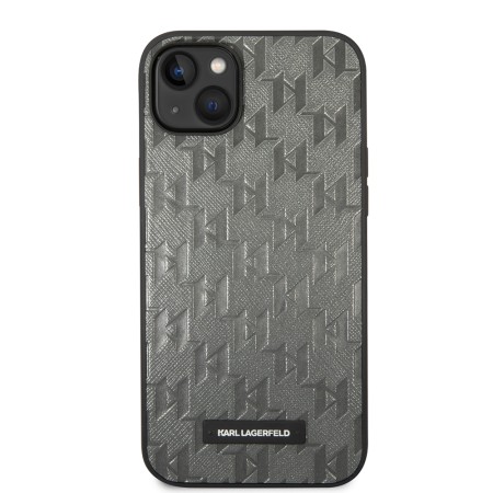 Husa pentru iPhone 14 Plus / iPhone 15 Plus - Karl Lagerfeld Saffiano (KLHCP14MSAKLHPG) - Grey Mono Metal Logo