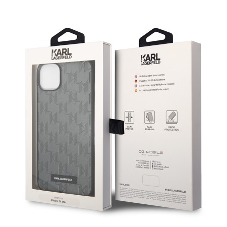 Husa pentru iPhone 14 Plus / iPhone 15 Plus - Karl Lagerfeld Saffiano (KLHCP14MSAKLHPG) - Grey Mono Metal Logo