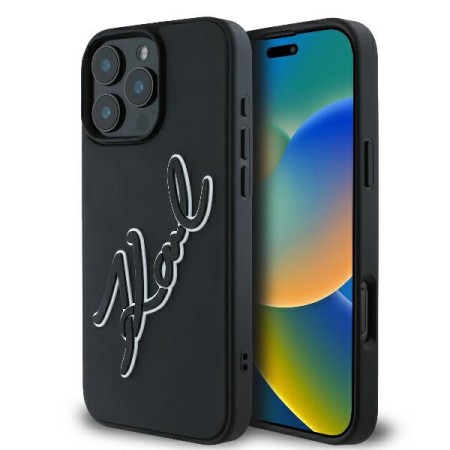 Husa pentru iPhone 16 Pro - Karl Lagerfeld 3D Design (KLHCP16L3DRKSDLK) - Rubber Signature