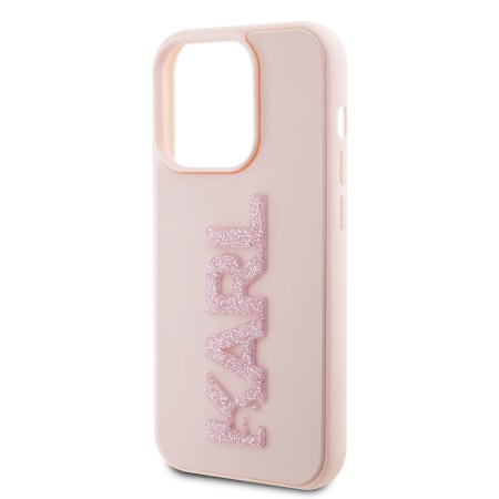 Husa pentru iPhone 15 Pro - Karl Lagerfeld 3D Design (KLHCP15L3DMBKCP) - Pink Rubber Glitter Logo