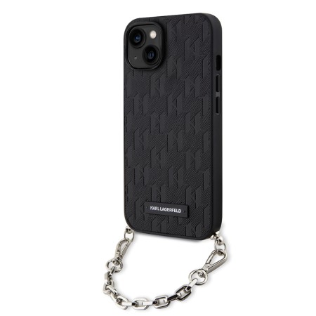 Husa pentru iPhone 15 / iPhone 14 / iPhone 13 - Karl Lagerfeld Saffiano Monogram Chain (KLHCP14SSACKLHPK) - Black