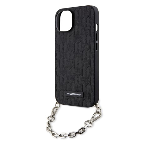 Husa pentru iPhone 15 / iPhone 14 / iPhone 13 - Karl Lagerfeld Saffiano Monogram Chain (KLHCP14SSACKLHPK) - Black