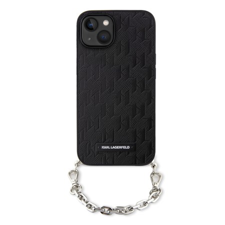 Husa pentru iPhone 15 / iPhone 14 / iPhone 13 - Karl Lagerfeld Saffiano Monogram Chain (KLHCP14SSACKLHPK) - Black