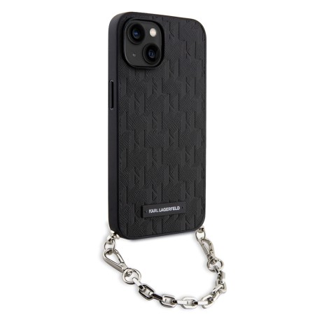 Husa pentru iPhone 15 / iPhone 14 / iPhone 13 - Karl Lagerfeld Saffiano Monogram Chain (KLHCP14SSACKLHPK) - Black