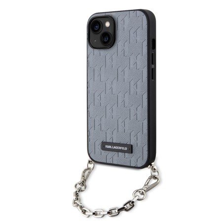 Husa pentru iPhone 15 / iPhone 14 / iPhone 13 - Karl Lagerfeld Saffiano Monogram Chain (KLHCP14SSACKLHPG) - Silver