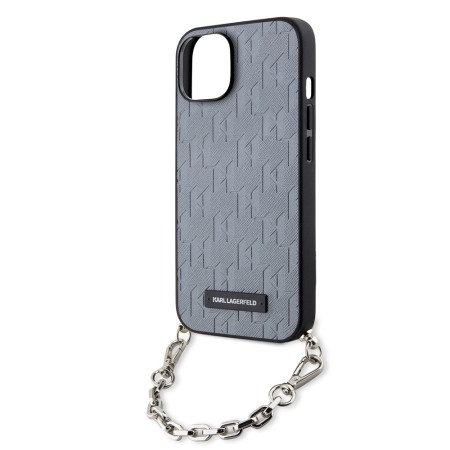 Husa pentru iPhone 15 / iPhone 14 / iPhone 13 - Karl Lagerfeld Saffiano Monogram Chain (KLHCP14SSACKLHPG) - Silver