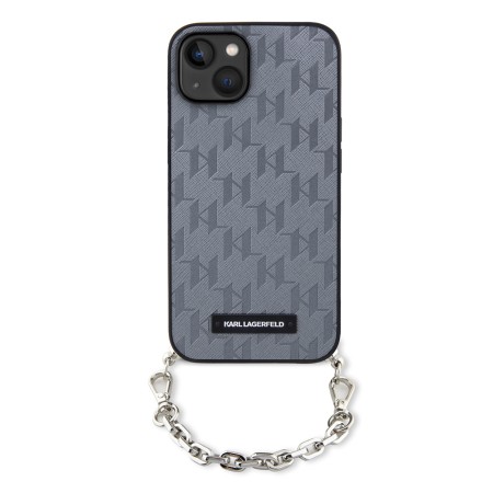 Husa pentru iPhone 15 / iPhone 14 / iPhone 13 - Karl Lagerfeld Saffiano Monogram Chain (KLHCP14SSACKLHPG) - Silver