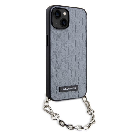 Husa pentru iPhone 15 / iPhone 14 / iPhone 13 - Karl Lagerfeld Saffiano Monogram Chain (KLHCP14SSACKLHPG) - Silver