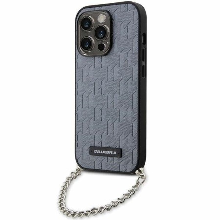 Husa pentru iPhone 14 Pro Max - Karl Lagerfeld Saffiano Monogram Chain (KLHCP14XSACKLHPG) - Silver