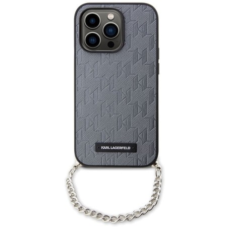 Husa pentru iPhone 14 Pro Max - Karl Lagerfeld Saffiano Monogram Chain (KLHCP14XSACKLHPG) - Silver