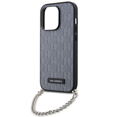 Husa pentru iPhone 14 Pro Max - Karl Lagerfeld Saffiano Monogram Chain (KLHCP14XSACKLHPG) - Silver