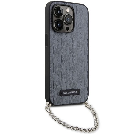 Husa pentru iPhone 14 Pro Max - Karl Lagerfeld Saffiano Monogram Chain (KLHCP14XSACKLHPG) - Silver