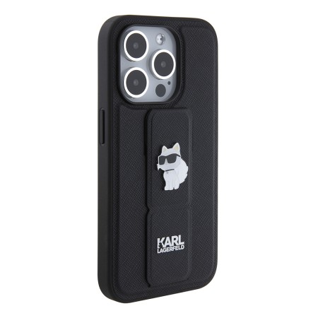 Husa pentru iPhone 15 Pro - Karl Lagerfeld Saffiano Gripstand (KLHCP15LGSACHPK) - Choupette Pins