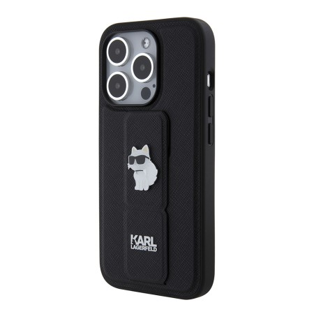 Husa pentru iPhone 15 Pro - Karl Lagerfeld Saffiano Gripstand (KLHCP15LGSACHPK) - Choupette Pins