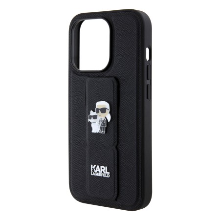 Husa pentru iPhone 15 Pro - Karl Lagerfeld Saffiano Gripstand (KLHCP15LGSAKCPK) - KarlandChoupette Pins