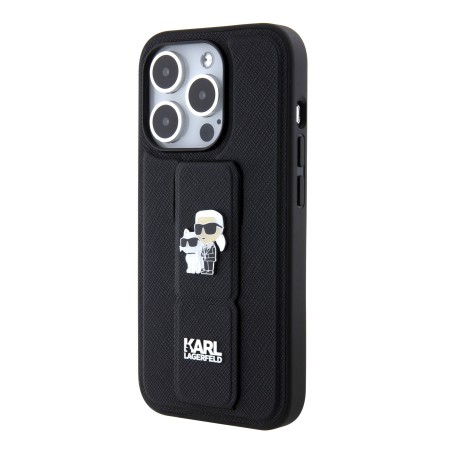 Husa pentru iPhone 15 Pro - Karl Lagerfeld Saffiano Gripstand (KLHCP15LGSAKCPK) - KarlandChoupette Pins