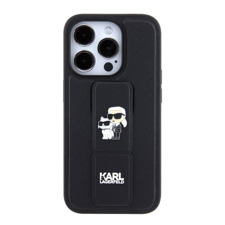 Husa pentru iPhone 15 Pro - Karl Lagerfeld Saffiano Gripstand (KLHCP15LGSAKCPK) - KarlandChoupette Pins