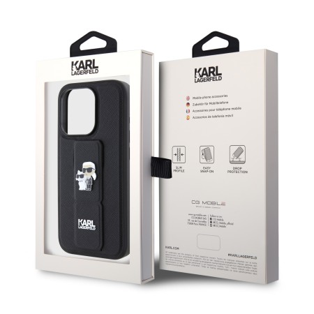 Husa pentru iPhone 15 Pro - Karl Lagerfeld Saffiano Gripstand (KLHCP15LGSAKCPK) - KarlandChoupette Pins