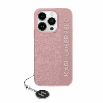 Husa pentru iPhone 15 Pro - Karl Lagerfeld Saffiano RhinestonesandCharm (KLHCP15LPSAKDGCP) - Pink