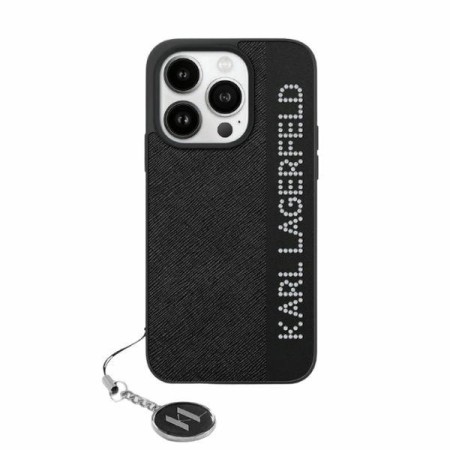 Husa pentru iPhone 15 Pro - Karl Lagerfeld Saffiano RhinestonesandCharm (KLHCP15LPSAKDGCK) - Black