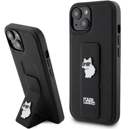 Husa pentru iPhone 15 / iPhone 14 / iPhone 13 - Karl Lagerfeld Saffiano Gripstand (KLHCP15SGSACHPK) - Choupette