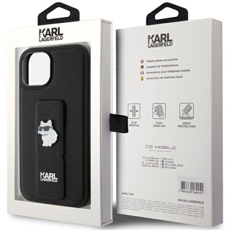 Husa pentru iPhone 15 / iPhone 14 / iPhone 13 - Karl Lagerfeld Saffiano Gripstand (KLHCP15SGSACHPK) - Choupette