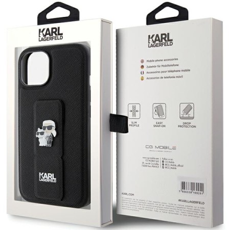 Husa pentru iPhone 15 / iPhone 14 / iPhone 13 - Karl Lagerfeld Saffiano Gripstand (KLHCP15SGSAKCPK) - KarlandChoupette