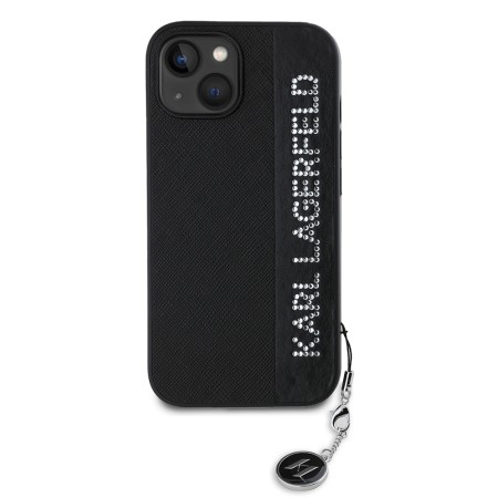 Husa pentru iPhone 15 / iPhone 14 / iPhone 13 - Karl Lagerfeld Saffiano RhinestonesandCharm (KLHCP15SPSAKDGCK) - Black