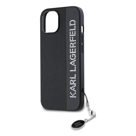 Husa pentru iPhone 15 / iPhone 14 / iPhone 13 - Karl Lagerfeld Saffiano RhinestonesandCharm (KLHCP15SPSAKDGCK) - Black