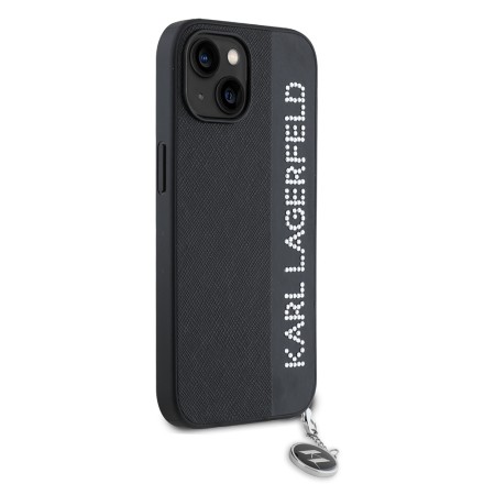 Husa pentru iPhone 15 / iPhone 14 / iPhone 13 - Karl Lagerfeld Saffiano RhinestonesandCharm (KLHCP15SPSAKDGCK) - Black