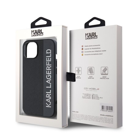 Husa pentru iPhone 15 / iPhone 14 / iPhone 13 - Karl Lagerfeld Saffiano RhinestonesandCharm (KLHCP15SPSAKDGCK) - Black