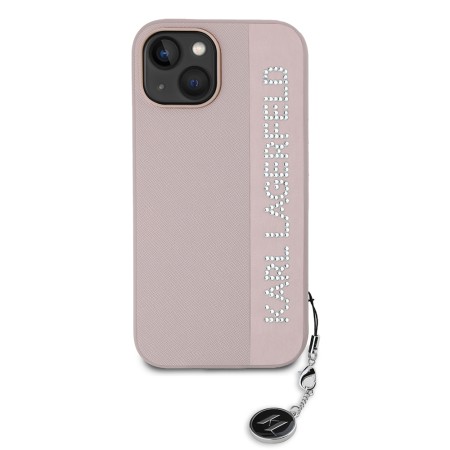 Husa pentru iPhone 15 / iPhone 14 / iPhone 13 - Karl Lagerfeld Saffiano RhinestonesandCharm (KLHCP15SPSAKDGCP) - Pink