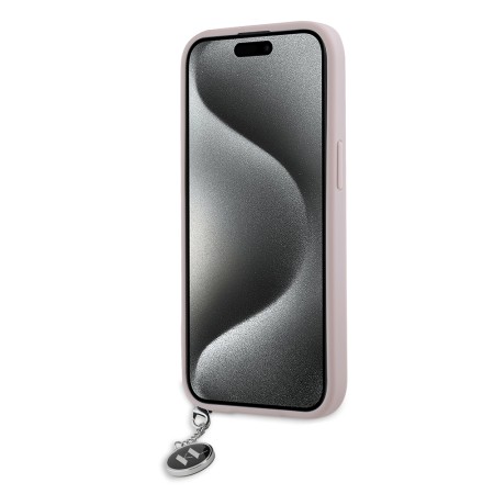 Husa pentru iPhone 15 / iPhone 14 / iPhone 13 - Karl Lagerfeld Saffiano RhinestonesandCharm (KLHCP15SPSAKDGCP) - Pink