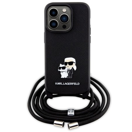 Husa pentru iPhone 14 Pro - Karl Lagerfeld Saffiano Crossbody (KLHCP14LSAKCPSK) - Metal Pin KarlandChoupette