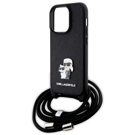 Husa pentru iPhone 14 Pro - Karl Lagerfeld Saffiano Crossbody (KLHCP14LSAKCPSK) - Metal Pin KarlandChoupette