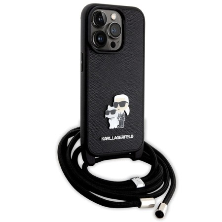 Husa pentru iPhone 14 Pro - Karl Lagerfeld Saffiano Crossbody (KLHCP14LSAKCPSK) - Metal Pin KarlandChoupette