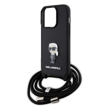 Husa pentru iPhone 15 Pro - Karl Lagerfeld Saffiano Crossbody (KLHCP15LSASKNPSK) - Monogram Metal Pin Karl