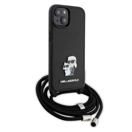 Husa pentru iPhone 15 Plus / iPhone 14 Plus - Karl Lagerfeld Saffiano Crossbody (KLHCP15MSAKCPSK) - Metal Pin KarlandChoupette