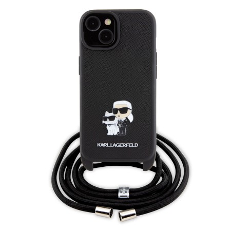 Husa pentru iPhone 15 Plus / iPhone 14 Plus - Karl Lagerfeld Saffiano Crossbody (KLHCP15MSAKCPSK) - Metal Pin KarlandChoupette