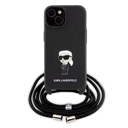 Husa pentru iPhone 15 / iPhone 14 / iPhone 13 - Karl Lagerfeld Saffiano Crossbody (KLHCP15SSASKNPSK) - Monogram Metal Pin Karl