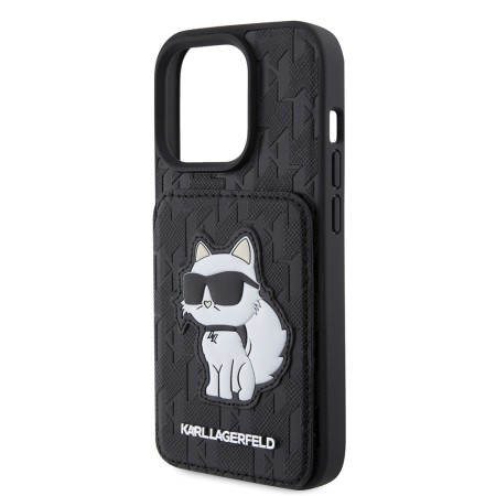 Husa pentru iPhone 15 Pro - Karl Lagerfeld Saffiano Cardslots and Stand (KLHCP15LSAKCNSCK) - Monogram Choupette