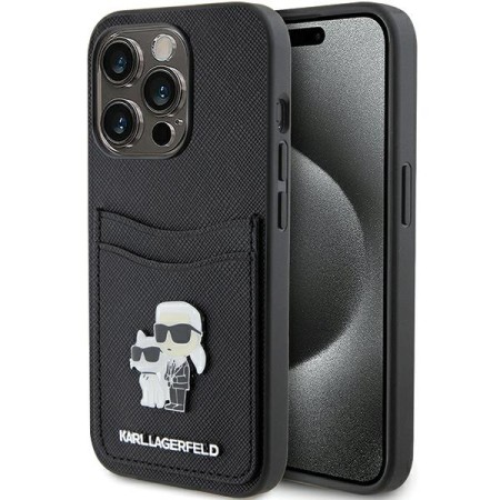 Husa pentru iPhone 15 Pro - Karl Lagerfeld Saffiano Cardslot (KLHCP15LSAPKCNPK) - KarlandChoupette