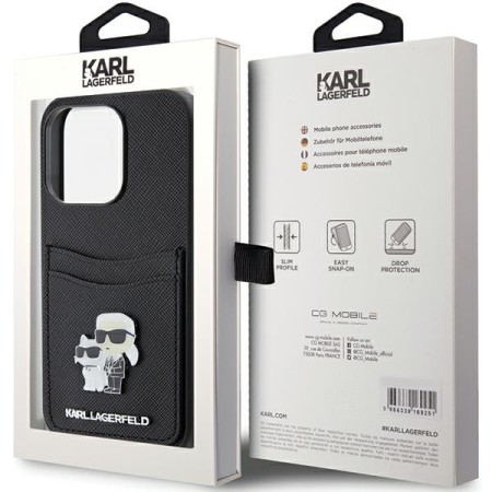 Husa pentru iPhone 15 Pro - Karl Lagerfeld Saffiano Cardslot (KLHCP15LSAPKCNPK) - KarlandChoupette