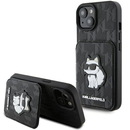 Husa pentru iPhone 15 / iPhone 14 / iPhone 13 - Karl Lagerfeld Saffiano Cardslots and Stand (KLHCP15SSAKCNSCK) - Monogram Choupette