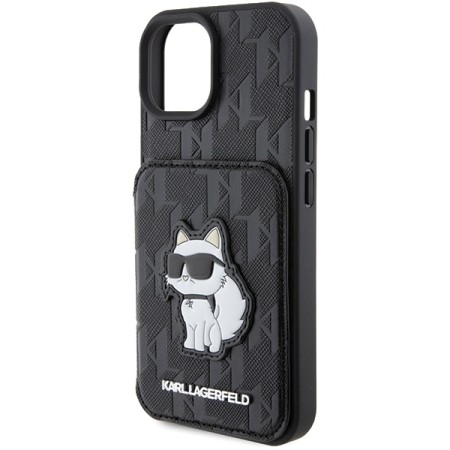 Husa pentru iPhone 15 / iPhone 14 / iPhone 13 - Karl Lagerfeld Saffiano Cardslots and Stand (KLHCP15SSAKCNSCK) - Monogram Choupette