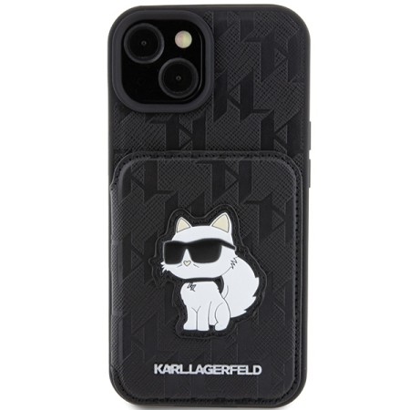 Husa pentru iPhone 15 / iPhone 14 / iPhone 13 - Karl Lagerfeld Saffiano Cardslots and Stand (KLHCP15SSAKCNSCK) - Monogram Choupette