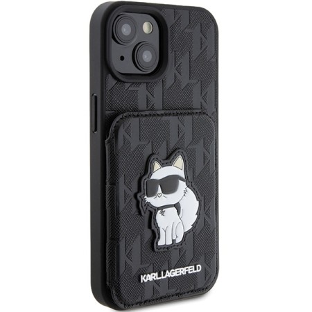 Husa pentru iPhone 15 / iPhone 14 / iPhone 13 - Karl Lagerfeld Saffiano Cardslots and Stand (KLHCP15SSAKCNSCK) - Monogram Choupette